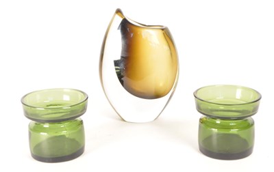 Lot 191 - VINTAGE DANISH GLASS POTS & SHARK TOOTH VASE