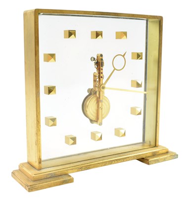 Lot 290 - JAEGER LECOULTRE - MID CENTURY GILT METAL & GLASS SKELETON CLOCK