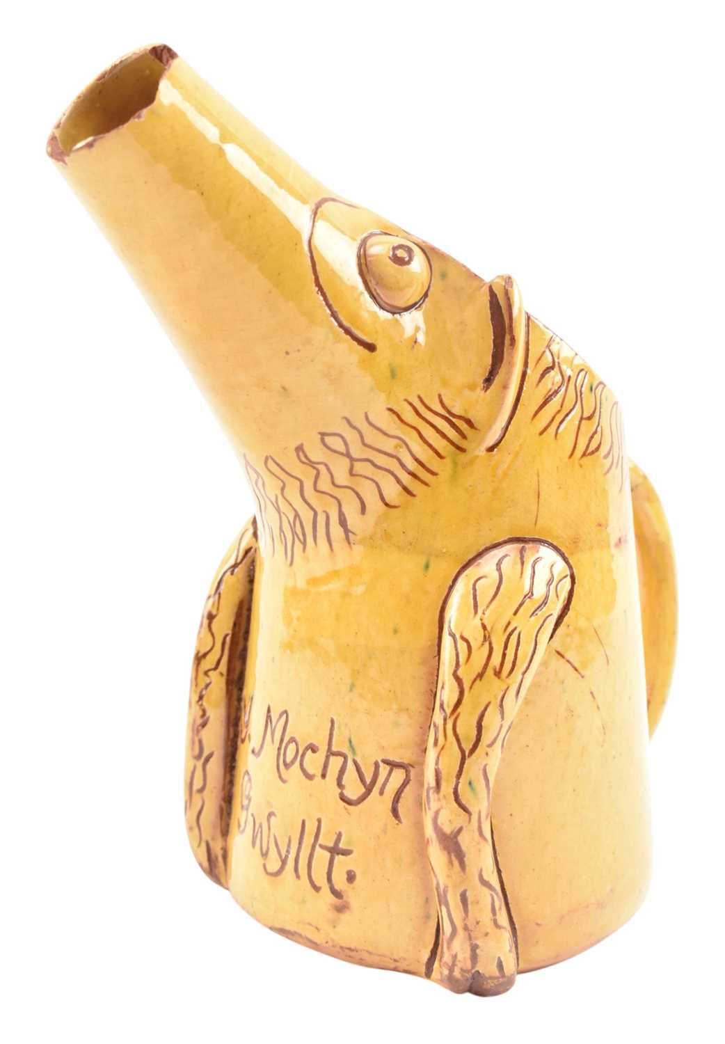 Lot 10 - EWENNY POTTERY - ZOOMORPHIC Y MOCHYN GWYLLT STUDIO POTTERY JUG, DATED 1912