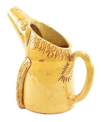 Lot 10 - EWENNY POTTERY - ZOOMORPHIC Y MOCHYN GWYLLT STUDIO POTTERY JUG, DATED 1912