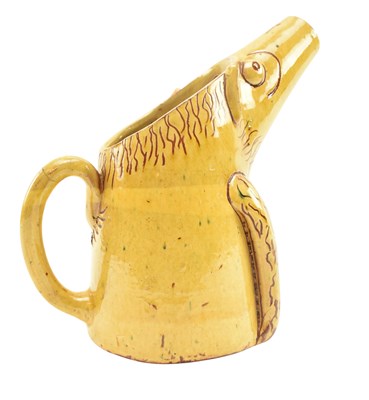 Lot 10 - EWENNY POTTERY - ZOOMORPHIC Y MOCHYN GWYLLT STUDIO POTTERY JUG, DATED 1912