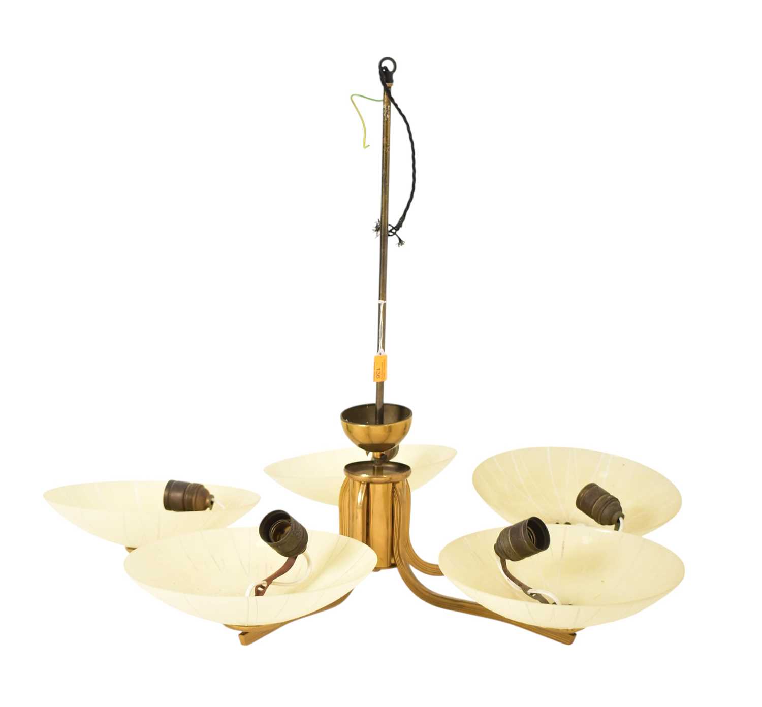 Lot 534 - 20TH CENTURY DESIGNER FIVE BRANCH BRASS CHANDELIER