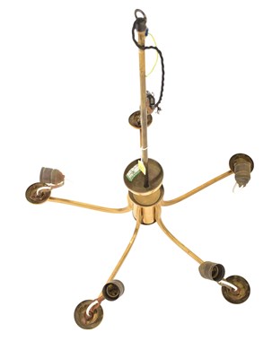 Lot 534 - 20TH CENTURY DESIGNER FIVE BRANCH BRASS CHANDELIER
