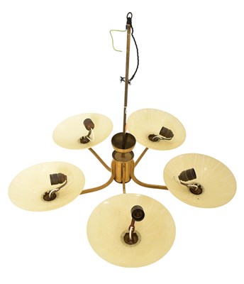 Lot 534 - 20TH CENTURY DESIGNER FIVE BRANCH BRASS CHANDELIER