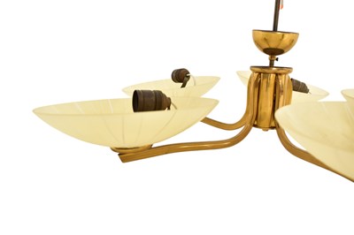 Lot 534 - 20TH CENTURY DESIGNER FIVE BRANCH BRASS CHANDELIER
