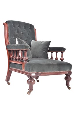 Lot 483 - VICTORIAN 19TH CENTURY MAHOGANY BUTTONED BACK ARMCHAIR