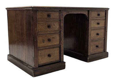 Lot 486 - EDWARDIAN EARLY 20TH CENTURY OAK WOOD PARTNERS' PEDESTAL DESK