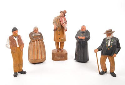 Lot 386 - FIVE 20TH CENTURY SWISS CARVED FOLK FIGURES