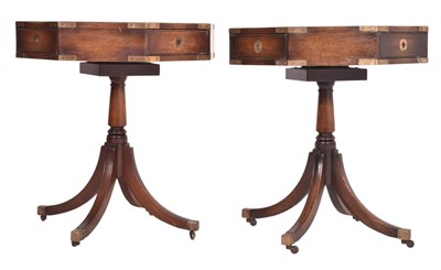 Lot 265 - PAIR OF REGENCY REVIVAL 19TH CENTURY OAK OCTAGONAL WRITING TABLES