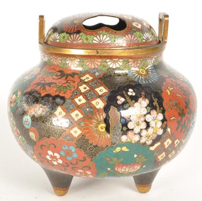 Lot 292 - JAPANESE EARLY 20TH CENTURY MEIJI PERIOD CLOISONNE INCENSE BURNER CENSOR