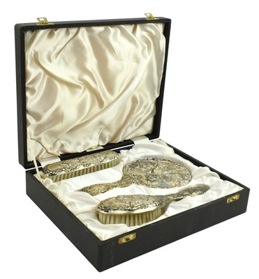 Lot 99 - CASED QUEEN ELIZABETH II HALLMARKED SILVER DRESSING TABLE SET