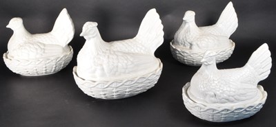 Lot 101 - PORTMEIRION - FOUR LATE 20TH CENTURY WHITE CERAMIC CHICKEN CLOCHE'S