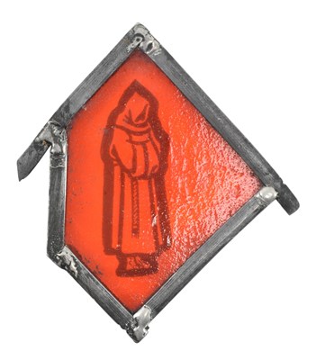 Lot 205 - WHITEFRIARS - MID CENTURY STAINED GLASS WINDOW SINGLE PANEL FEATURING FRIAR LOGO