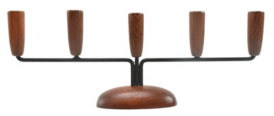 Lot 79 - DANISH MODERN DESIGN - VINTAGE TEAK & BLACK CHROME STEM CANDLESTICK HOLDER