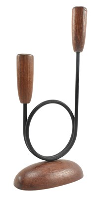 Lot 127 - DANISH MODERN DESIGN - VINTAGE TEAK & METAL DANISH CANDLESTICK HOLDER