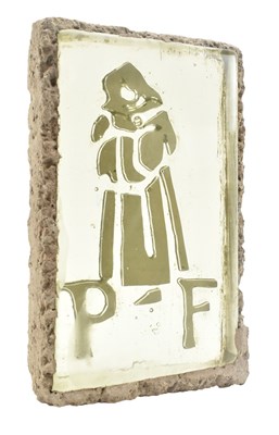 Lot 215 - PIERRE FOURMAINTRAUX FOR WHITEFRIARS - 1960S ARCHITECTURAL GLASS SLAB WITH FRIAR