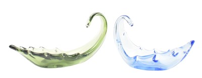 Lot 235 - GEOFFREY BAXTER FOR WHITEFRIARS - TWO SAGE & SAPPHIRE GLASS TRINKET DISHES