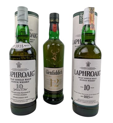 Lot 186 - THREE BOTTLES OF SINGLE MALT SCOTCH WHISKY, LAPHROAIG & GLENFIDDICH