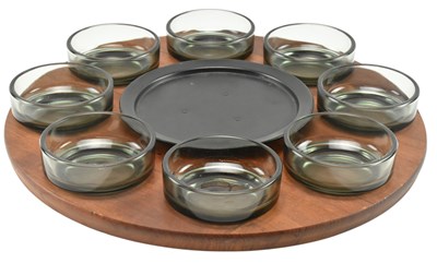 Lot 516 - VINTAGE DANISH INSPIRED 1970S TEAK & GLASS LAZY SUSAN SERVING TRAY