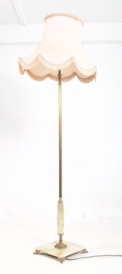 Lot 344 - VINTAGE BRASS AND ONYX FLOOR STANDING LAMP WITH SHADE