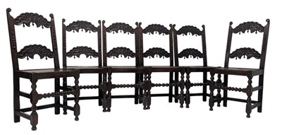 Lot 298 - SET OF SIX 17TH CENTURY DERBYSHIRE OAK PLANK DINING CHAIRS