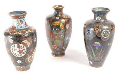 Lot 108 - THREE LATE 19TH CENTURY JAPANESE MEIJI PERIOD CLOISONNE VASES