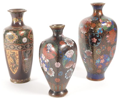 Lot 109 - THREE 19TH CENTURY JAPANESE MEIJI PERIOD SMALL CLOISONNE VASES