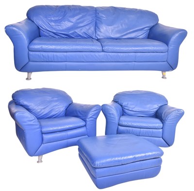 Lot 190 - MODERN DESIGNER FOUR-PIECE BLUE LEATHER SOFA SUITE