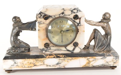 Lot 313 - ART DECO FRENCH MARBLE & BRONZE MANTEL CLOCK