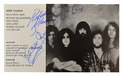 Lot 28 - DEEP PURPLE (BAND) - VINTAGE 1970S AUTOGRAPHED PROMO CARD