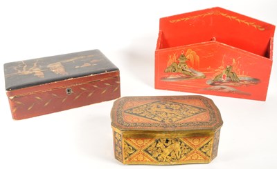 Lot 318 - THREE 20TH CENTURY JAPANESE LIDDED BOXES AND LETTER ORGANISER