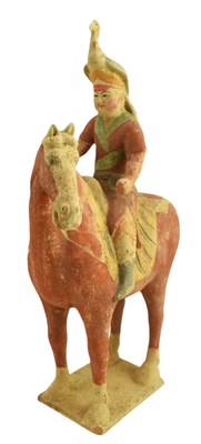 Lot 97 - CHINESE POTTERY MODEL HORSE AND RIDER 唐 陶彩绘骑马俑