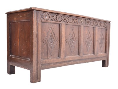 Lot 343 - 18TH CENTURY CARVED OAK COFFER CHEST