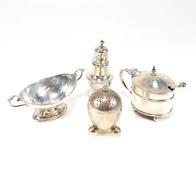 Lot 118 - HALLMARKED SILVER CONDIMENTS - PEPPERETTES, SALTS ETC