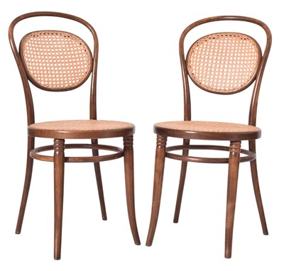 Lot 435 - FAMEG BENTWOOD FURNITURE - PAIR OF THONET STYLE BISTRO RATTAN CHAIRS