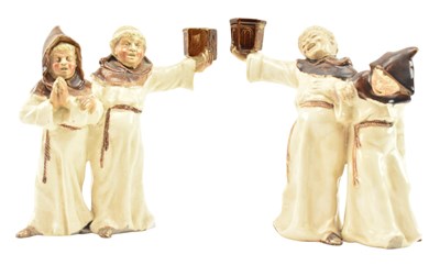 Lot 72 - TWO PAIRS OF 19TH / 20TH CENTURY AUSTRIAN MAJOLICA FIGURINES FRIARS