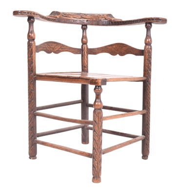 Lot 353 - 18TH CENTURY JACOBEAN REVIVAL CARVED OAK CORNER CHAIR