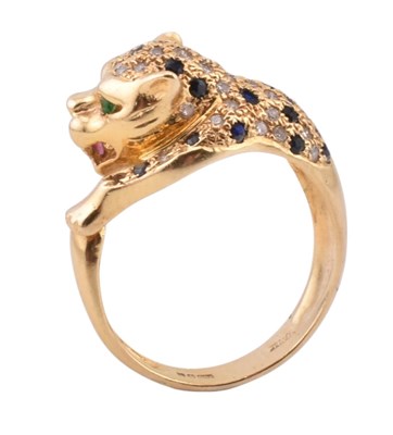 Lot 150 - HALLMARKED 18CT GOLD SAPPHIRE & DIAMOND PANTHER RING