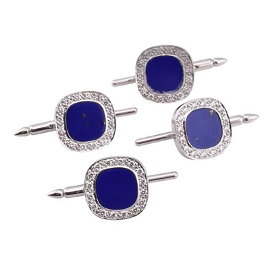 Lot 7 - SUITE OF 18CT GOLD LAPIS LAZULI & DIAMOND SHIRT BUTTON STUDS