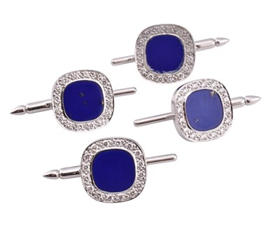 Lot 7 - SUITE OF 18CT GOLD LAPIS LAZULI & DIAMOND SHIRT BUTTON STUDS