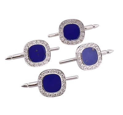 Lot 7 - SUITE OF 18CT GOLD LAPIS LAZULI & DIAMOND SHIRT BUTTON STUDS
