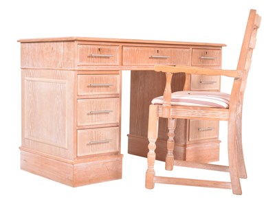 Lot 465 - 20TH CENTURY LIMED OAK TWIN PEDESTAL DESK AND CHAIR