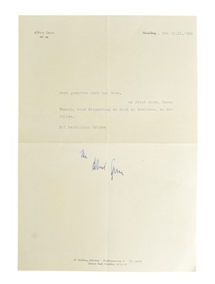 Lot 71 - HISTORICAL - ALBERT SPEER (1905-1981) - NAZI MINISTER OF WAR PRODUCTION LETTER