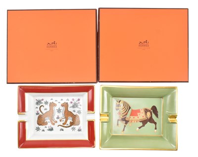 Lot 47 - HERMES, PARIS - TWO VINTAGE HAND PAINTED PORCELAIN ASHTRAYS