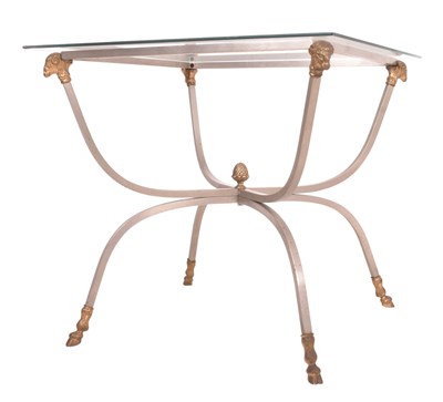 Lot 90 - MANNER OF MAISON JENSEN - FRENCH DESIGN METAL & GLASS RAM COFFEE TABLE
