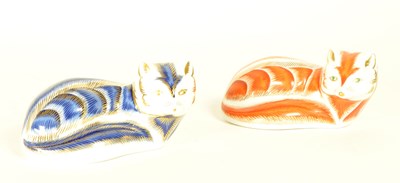 Lot 2 - ROYAL CROWN DERBY - TWO MODERN PORCELAIN FOX PAPERWEIGHTS