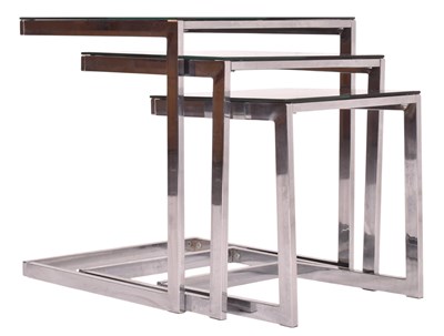 Lot 478 - BRITISH MODERN DESIGN VINTAGE BLACK GLASS & CHROME NEST OF TABLES