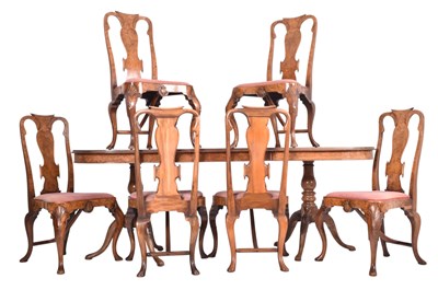 Lot 380 - 20TH CENTURY QUEEN ANNE STYLE BURR WALNUT TABLE AND CHAIRS