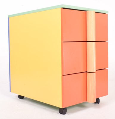 Lot 615 - VINTAGE IKEA MANNER PASTEL COLOURED BEDSIDE TABLE WITH CYLINDRICAL HANDLES