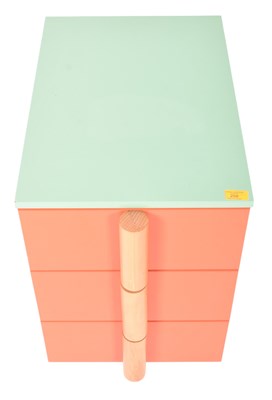 Lot 615 - VINTAGE IKEA MANNER PASTEL COLOURED BEDSIDE TABLE WITH CYLINDRICAL HANDLES